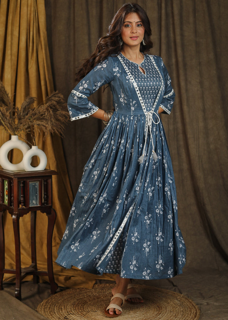 Exclusive grey floral print gown with attached jacket