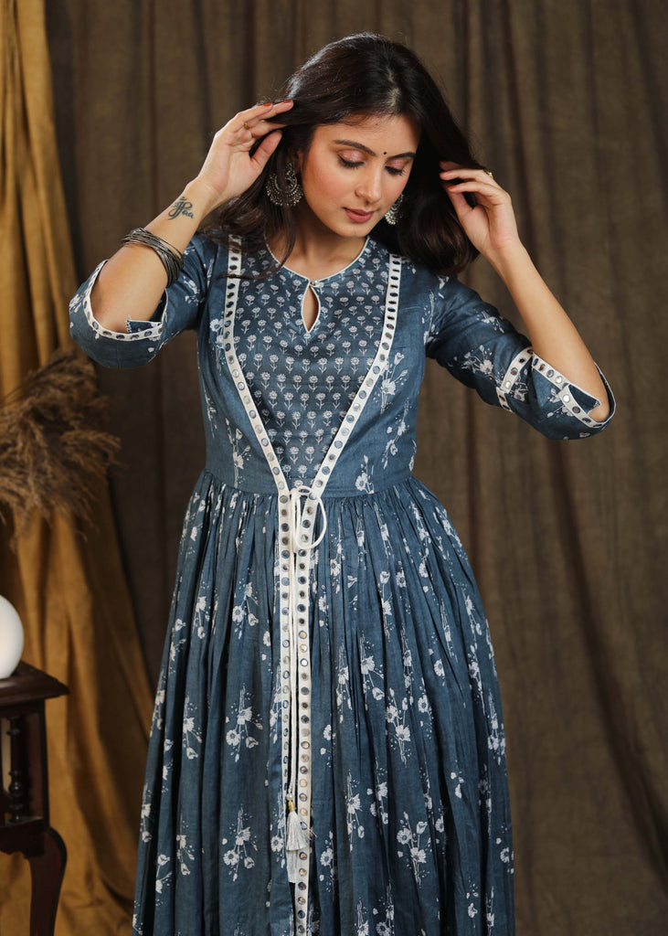 Exclusive grey floral print gown with attached jacket