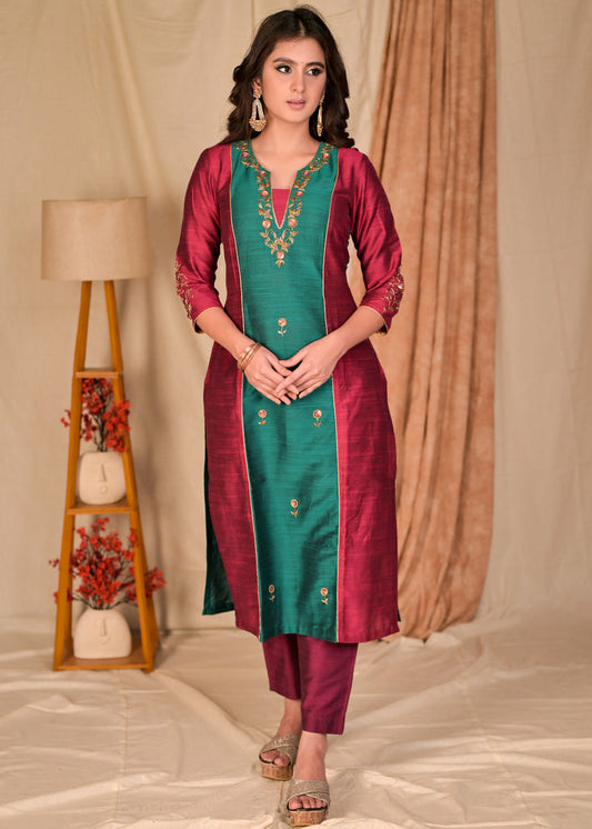Magenta Cotton Silk Pant