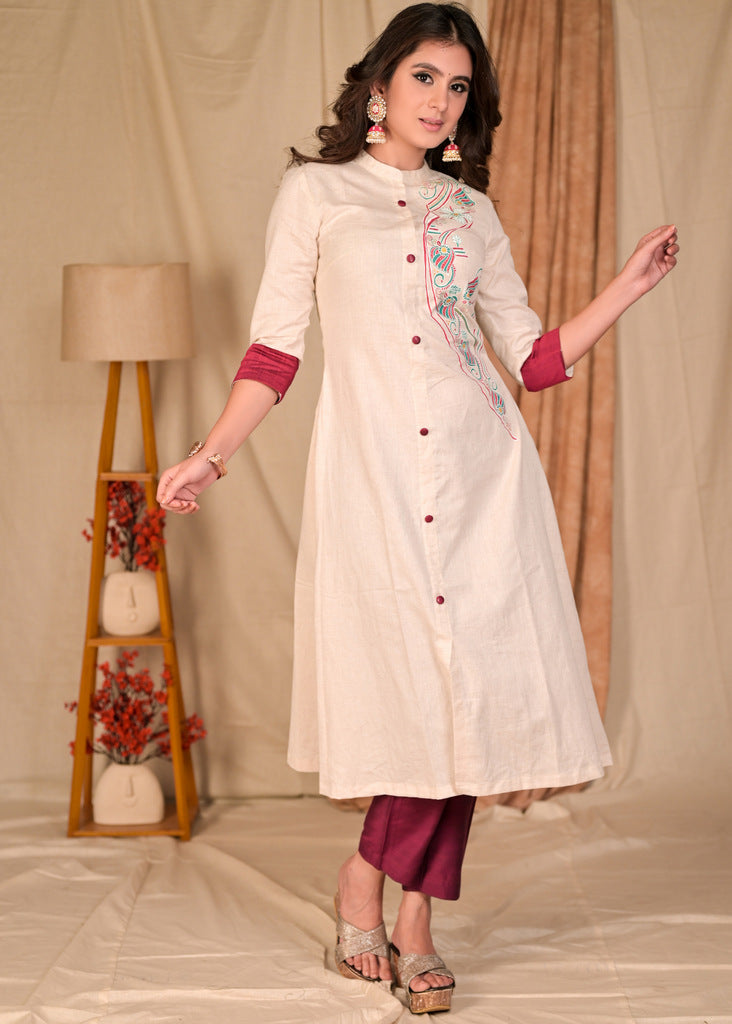 Magenta Cotton Silk Pant