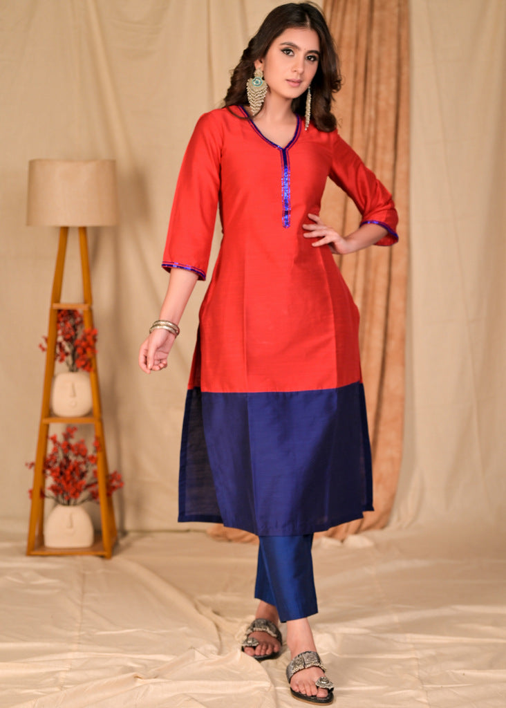 Blue Cotton Silk Pant