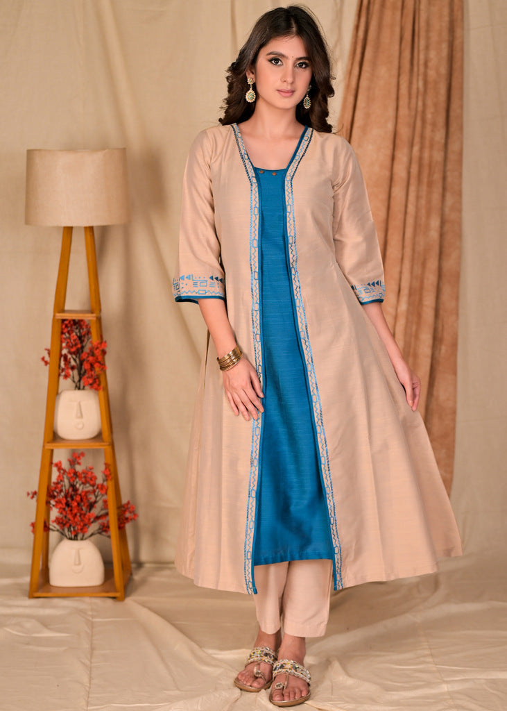 Beige Cotton Silk Pant
