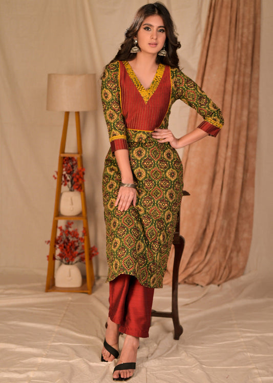 Maroon Cotton Silk Pant