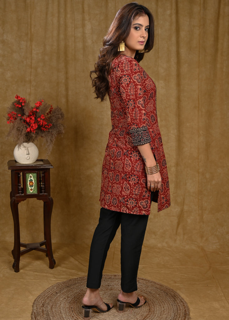 Trendy Cotton Ajrakh Combination Tunic With Stone Work