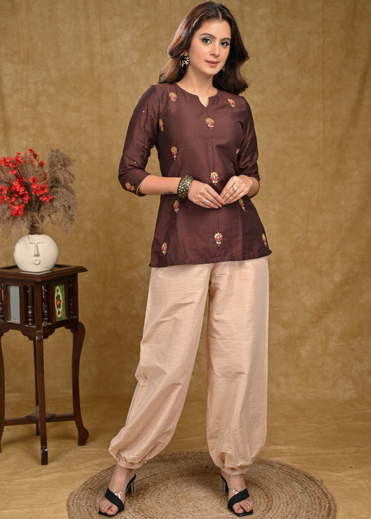 Beige Cotton Silk Pant