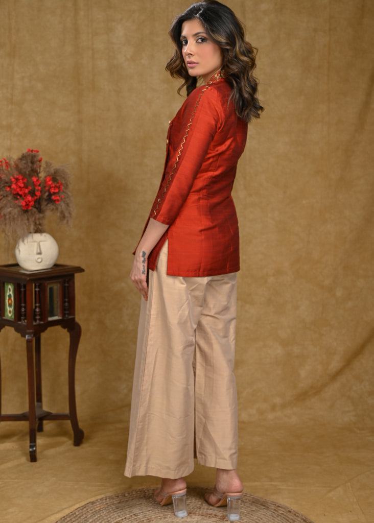 Rust Cotton Silk Top with Delicate Handwork