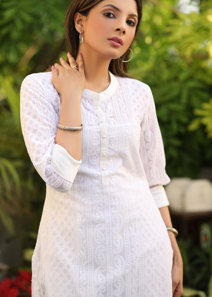 Trendy White Chikankari Tunic