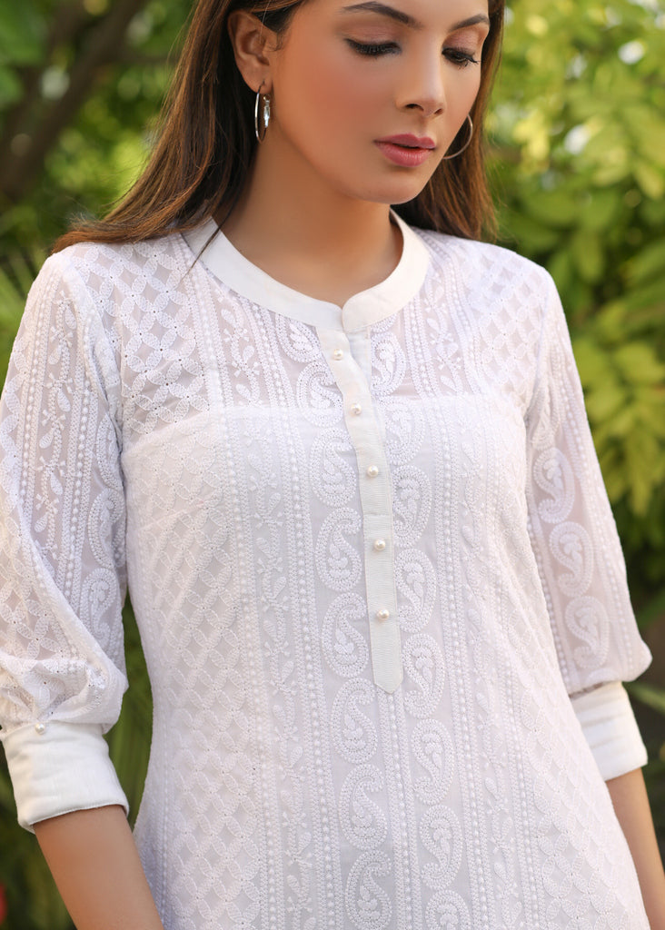 Trendy White Chikankari Tunic