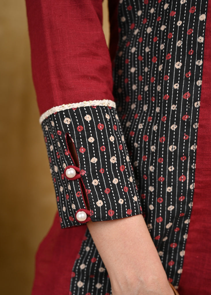 Simple And Elegant Cotton Tunic with handmade Kutch Mirror Work on Yoke
