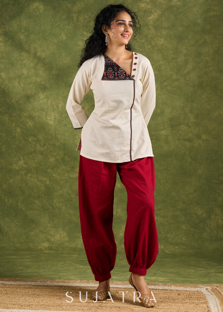 Stylish Cotton Printed Collared Top - Pant Optional