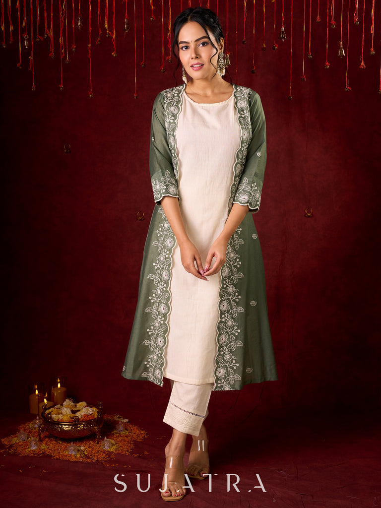“Stylish cotton sleeveless kurta with pant n jacket optional