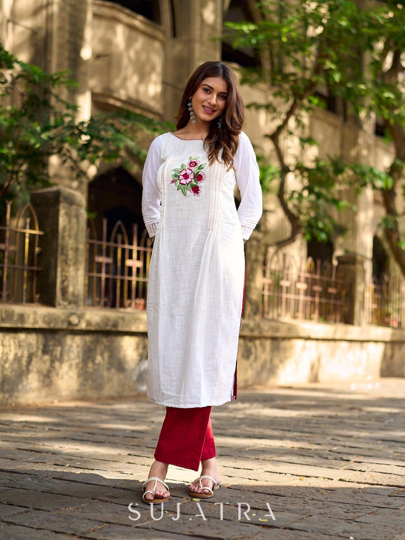 Maroon Cotton Smart Straight Pant