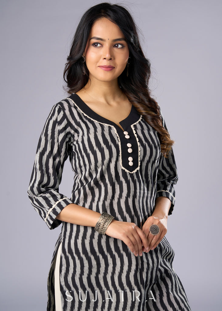 Classic Black Cotton Ikat Tunic - Pant Additional