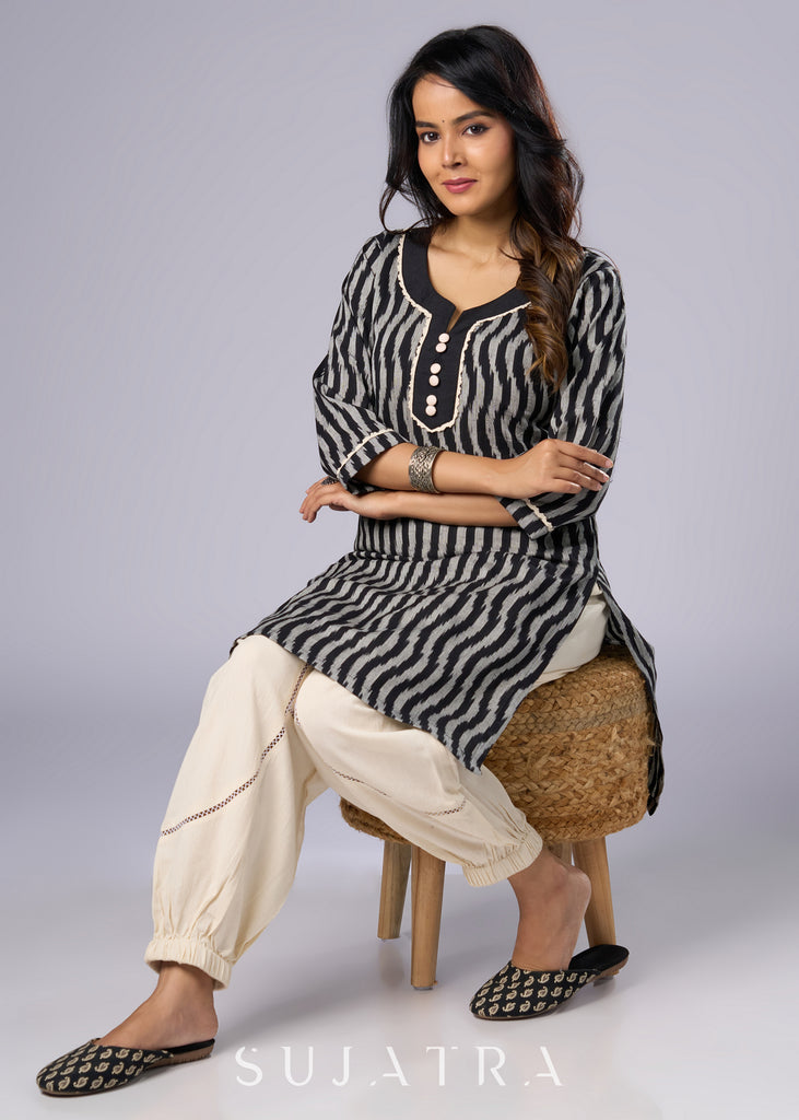 Classic Black Cotton Ikat Tunic - Pant Additional