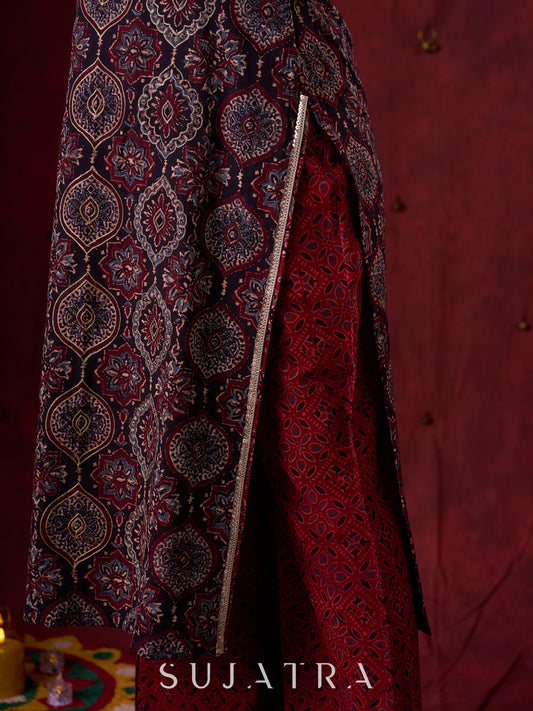 Maroon Ajrakh Flared Cotton Pant