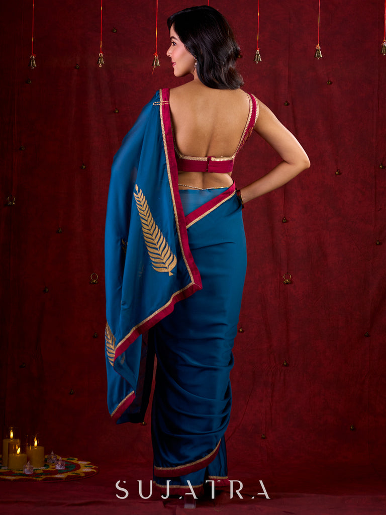 Magenta Cotton Silk Blouse Featuring Artistic Hand Painting on Back
