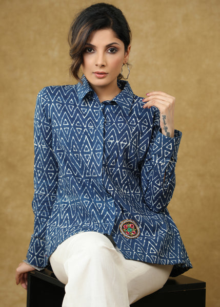 Smart Indigo Shirt with Kutch Patchwork