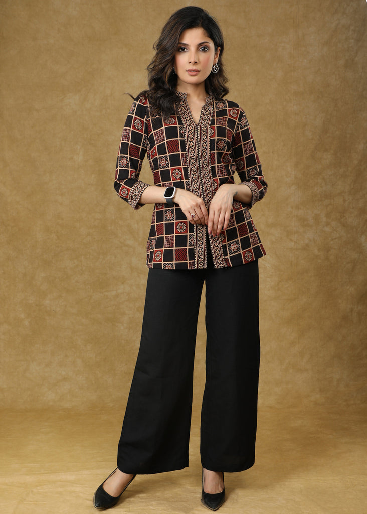 Beautiful Black Cotton Ajrakh Combination Top