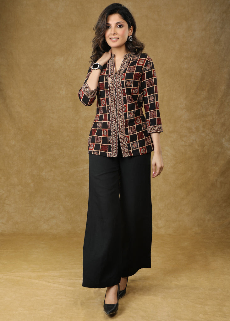 Beautiful Black Cotton Ajrakh Combination Top
