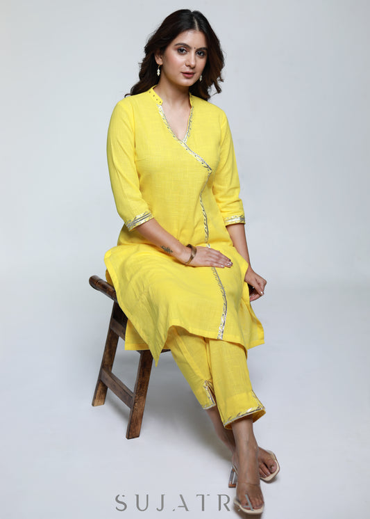 Classy Lemon Yellow Cotton Co-ord Kurta-Pant Optional