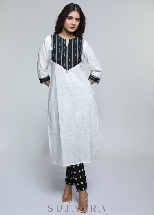 Smart Cotton Ikat Yoke Kurta-Pant Optional