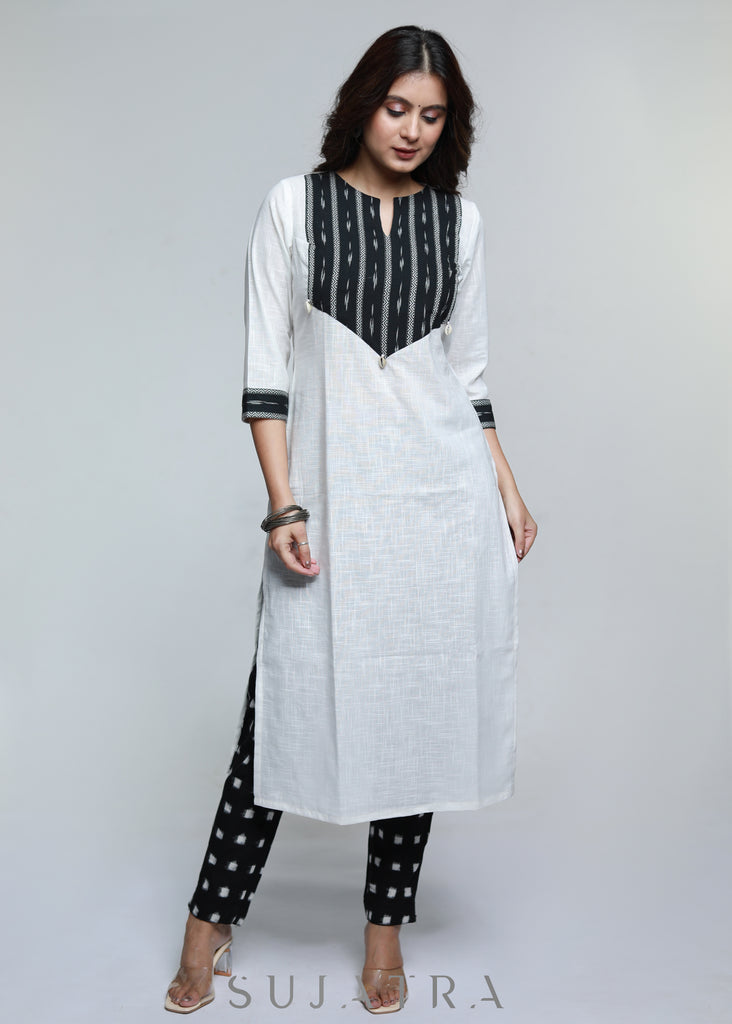 Smart Cotton Ikat Yoke Kurta-Pant Optional