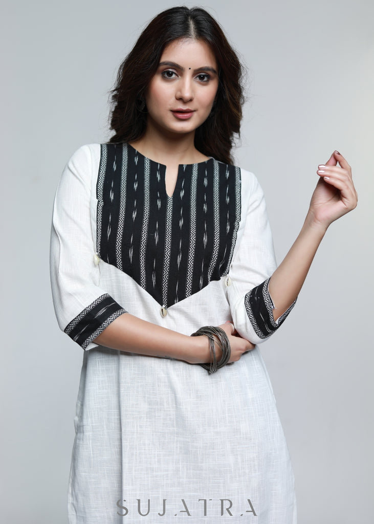 Smart Cotton Ikat Yoke Kurta-Pant Optional
