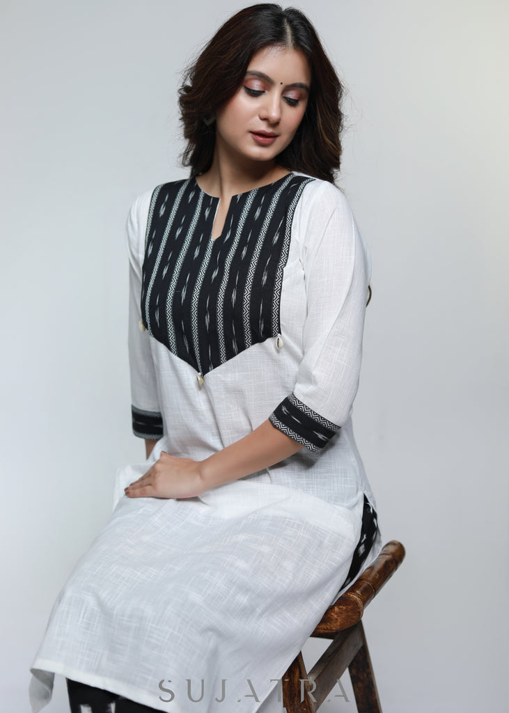 Smart Cotton Ikat Yoke Kurta-Pant Optional