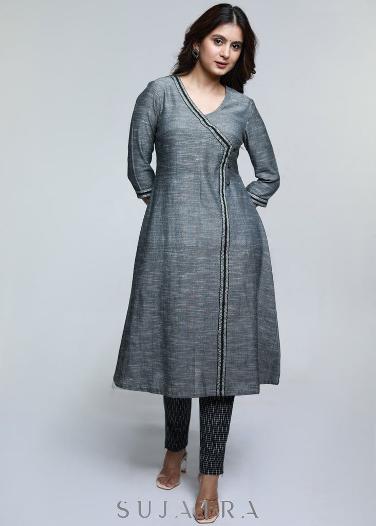 Grey Pure Handloom Cotton Kurta-Pant Optional