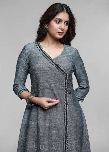 Grey Pure Handloom Cotton Kurta-Pant Optional