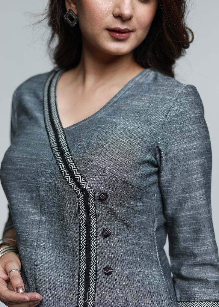 Grey Pure Handloom Cotton Kurta-Pant Optional