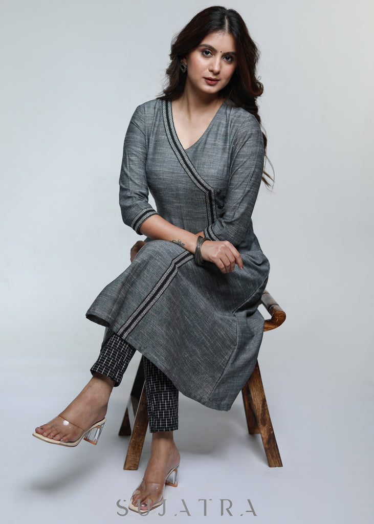 Grey Pure Handloom Cotton Kurta-Pant Optional