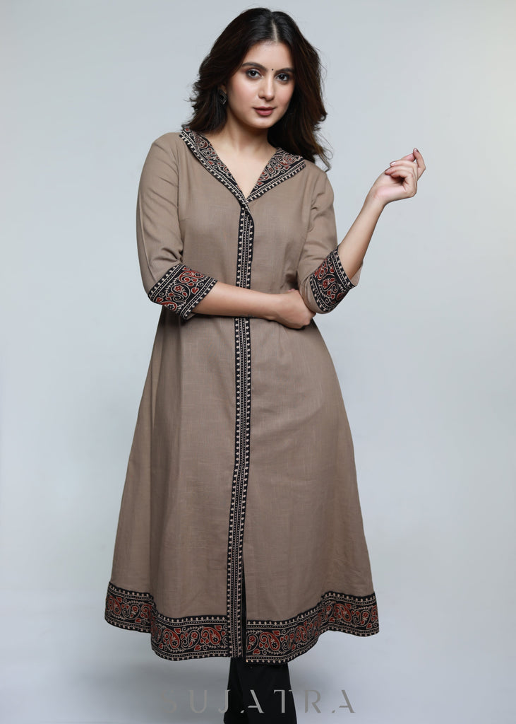 Classy Cotton Ajrakh Combination Kurta-Pant Optional