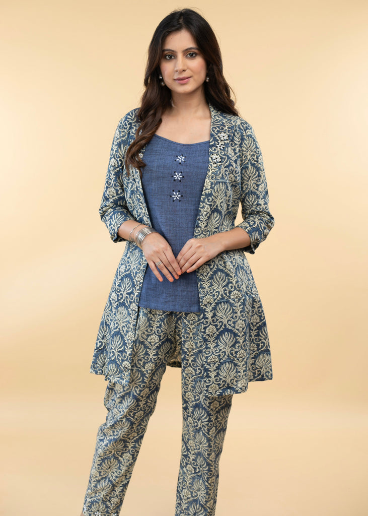 Cotton Block Printed Stone Embellished Jacket