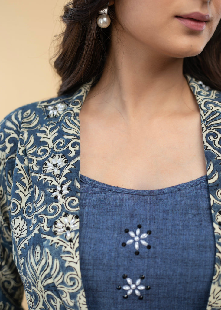 Cotton Block Printed Stone Embellished Jacket