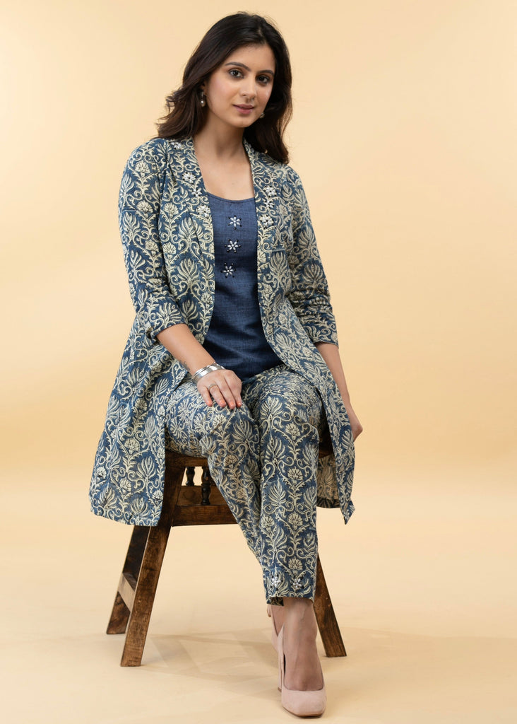 Cotton Block Printed Stone Embellished Jacket