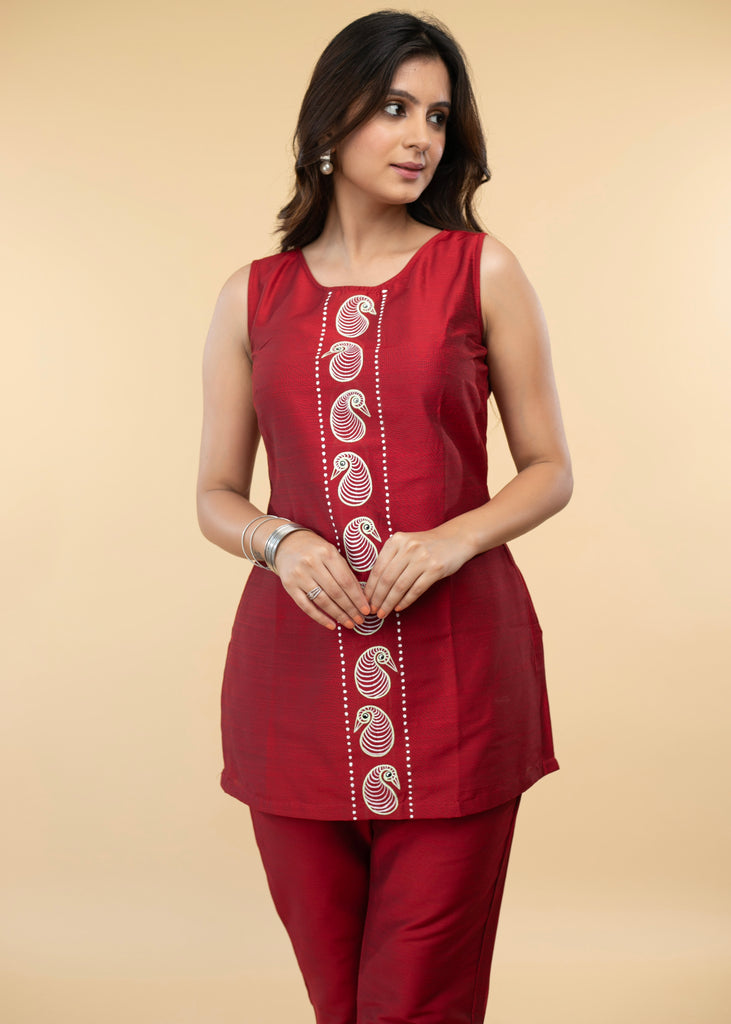 Dressy Gond Hand Painted Cotton Silk Inner with Chikankari Jacket - Hand Painted Pant Optional