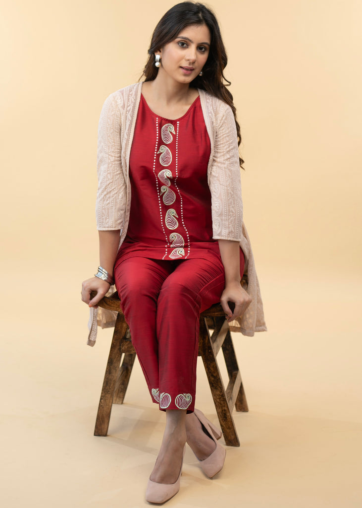 Dressy Gond Hand Painted Cotton Silk Inner with Chikankari Jacket - Hand Painted Pant Optional