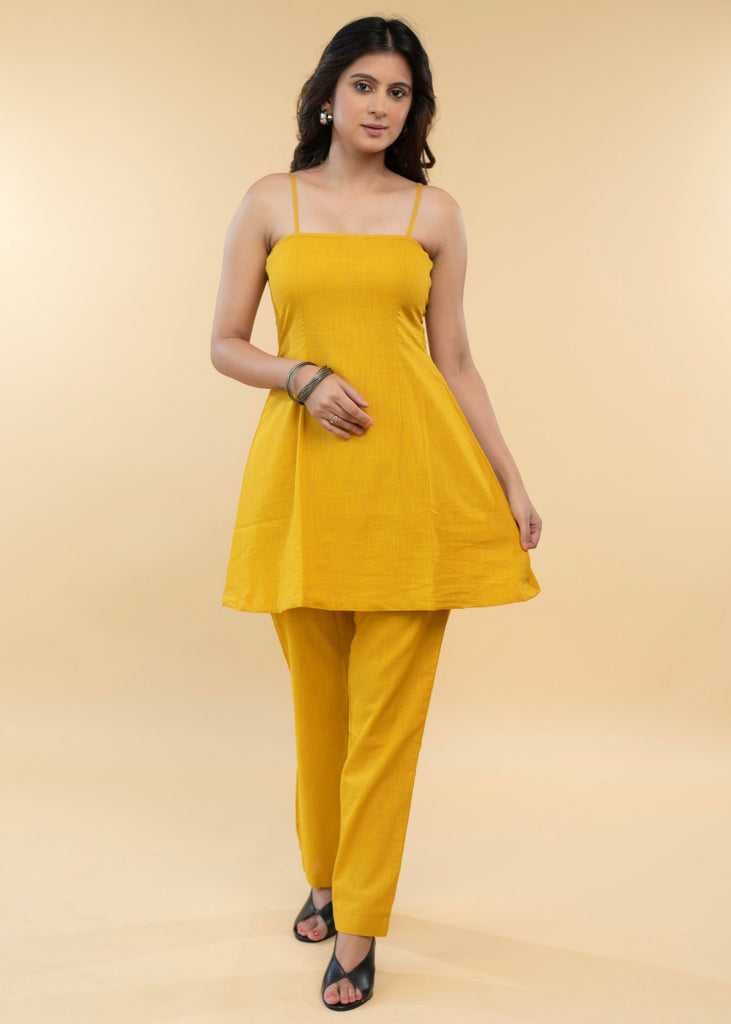 Ajrakh Jacket Tunic with Mustard Cotton Inner - Pant Optional