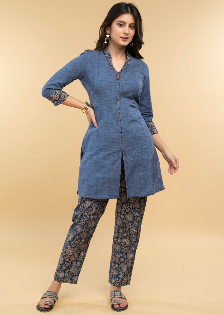 Elegant Pure Cotton and Ajrakh Combination Co-Ord Set Tunic - Pant Optional