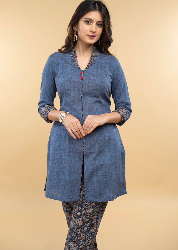 Elegant Pure Cotton and Ajrakh Combination Co-Ord Set Tunic - Pant Optional