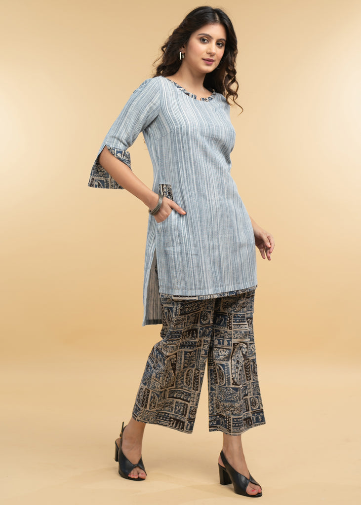 Trendy Pure Cotton Kalamkari Combination High Low Tunic - Kalamkari Pant Optional