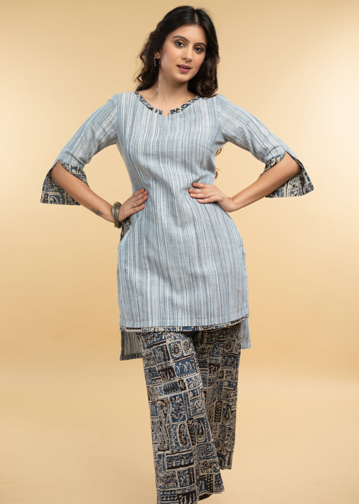 Trendy Pure Cotton Kalamkari Combination High Low Tunic - Kalamkari Pant Optional