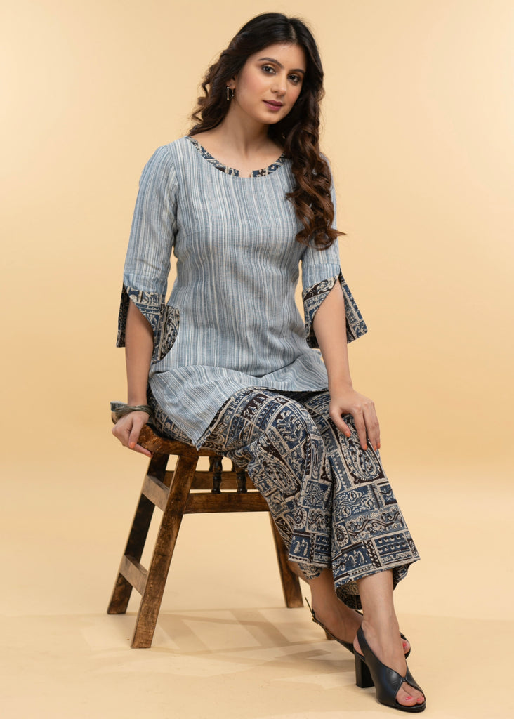 Trendy Pure Cotton Kalamkari Combination High Low Tunic - Kalamkari Pant Optional