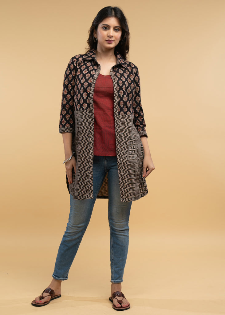 Smart Ajrakh Jacket with Maroon Inner - 2 Piece