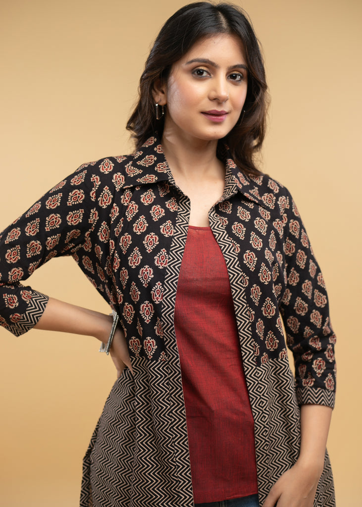 Smart Ajrakh Jacket with Maroon Inner - 2 Piece