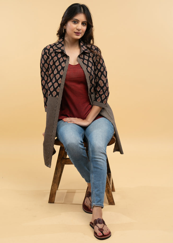 Smart Ajrakh Jacket with Maroon Inner - 2 Piece
