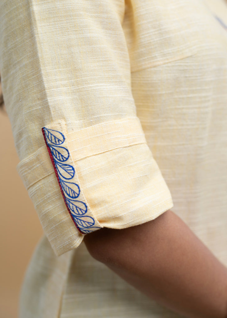 Pleasing Hand Painted Lemon Yellow Pure Cotton Tunic