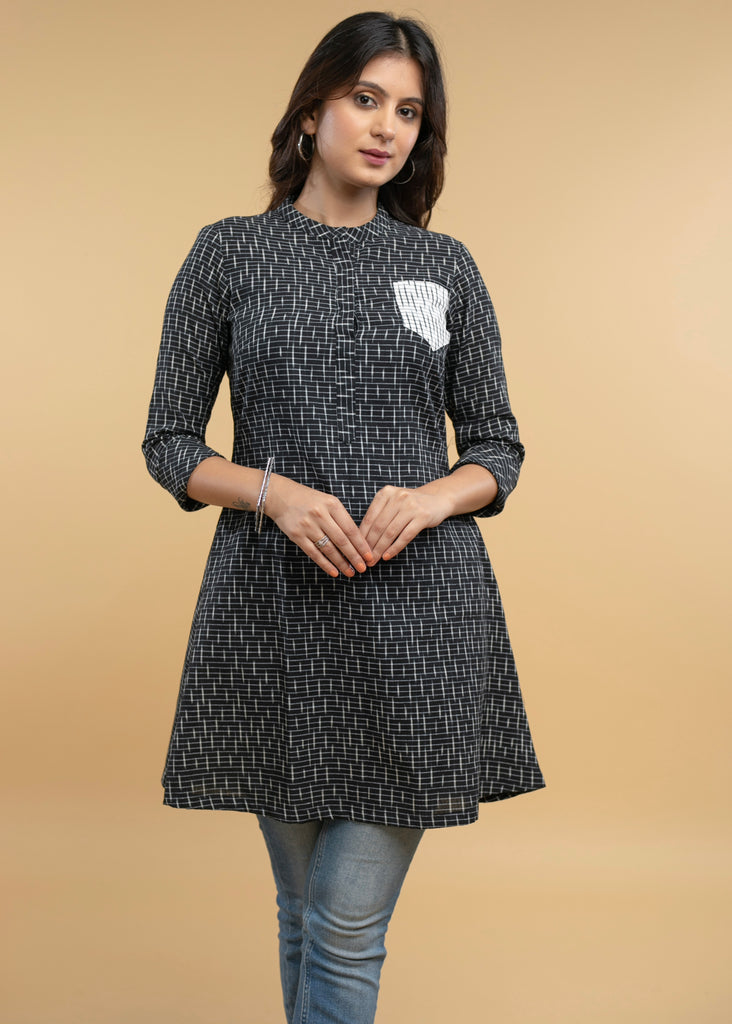 Smart Black Cotton Ikat Tunic