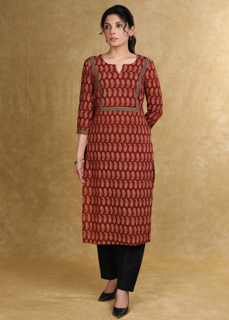 Classy Maroon Ajrakh Combination Kurta